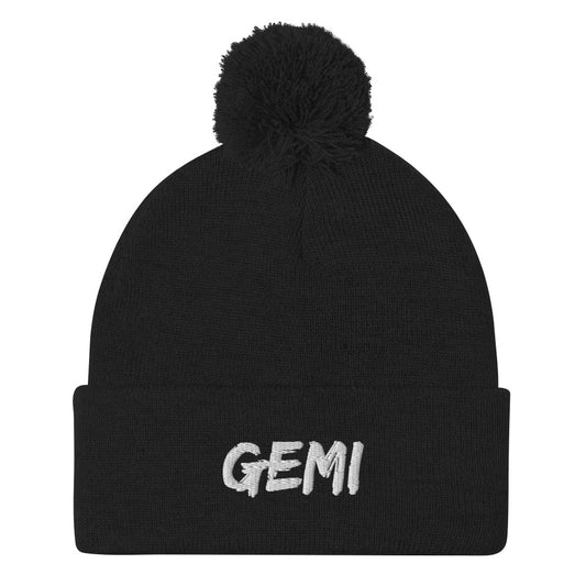 Black "GEMI" Pom-Pom Beanie