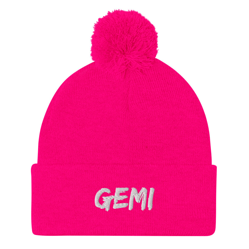 Neon Pink "GEMI" Pom-Pom Beanie